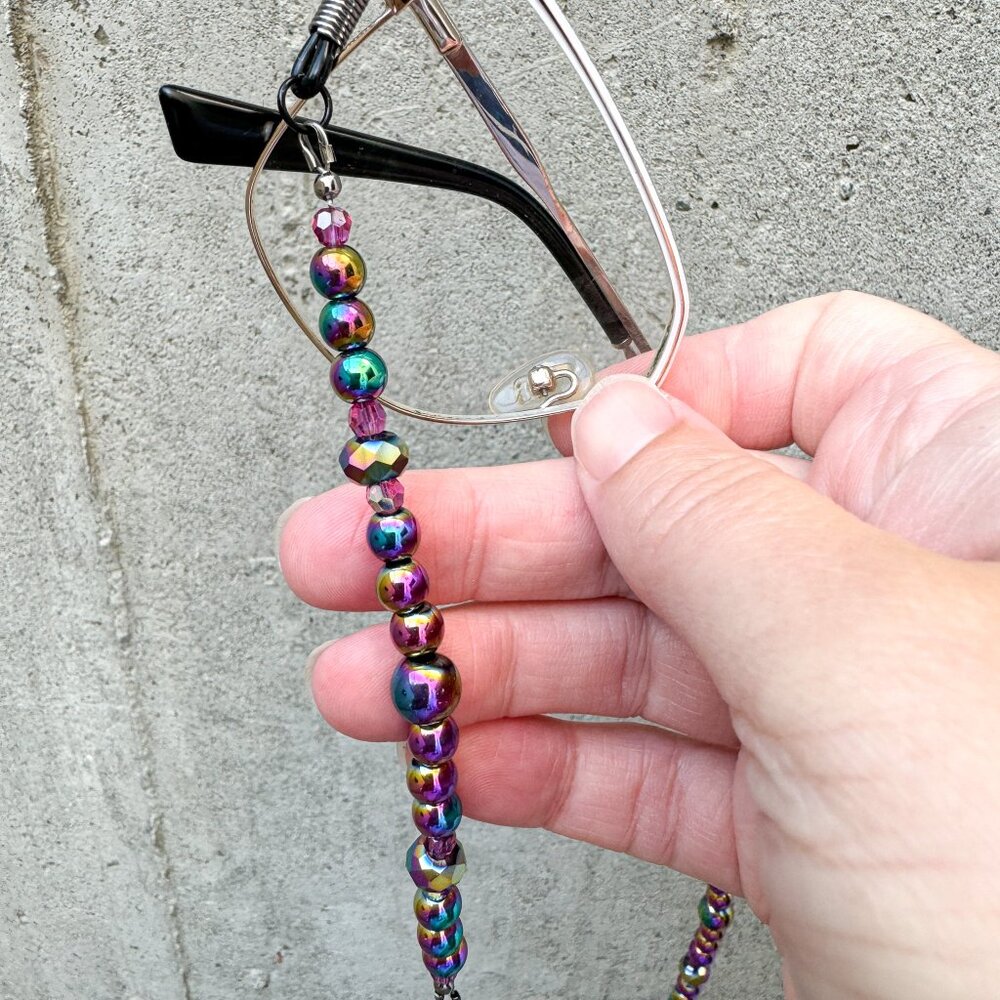 Iridescent Beaded Eyeglass Chain Rainbow Crystal Glasses Holder - Picture 8 of 9